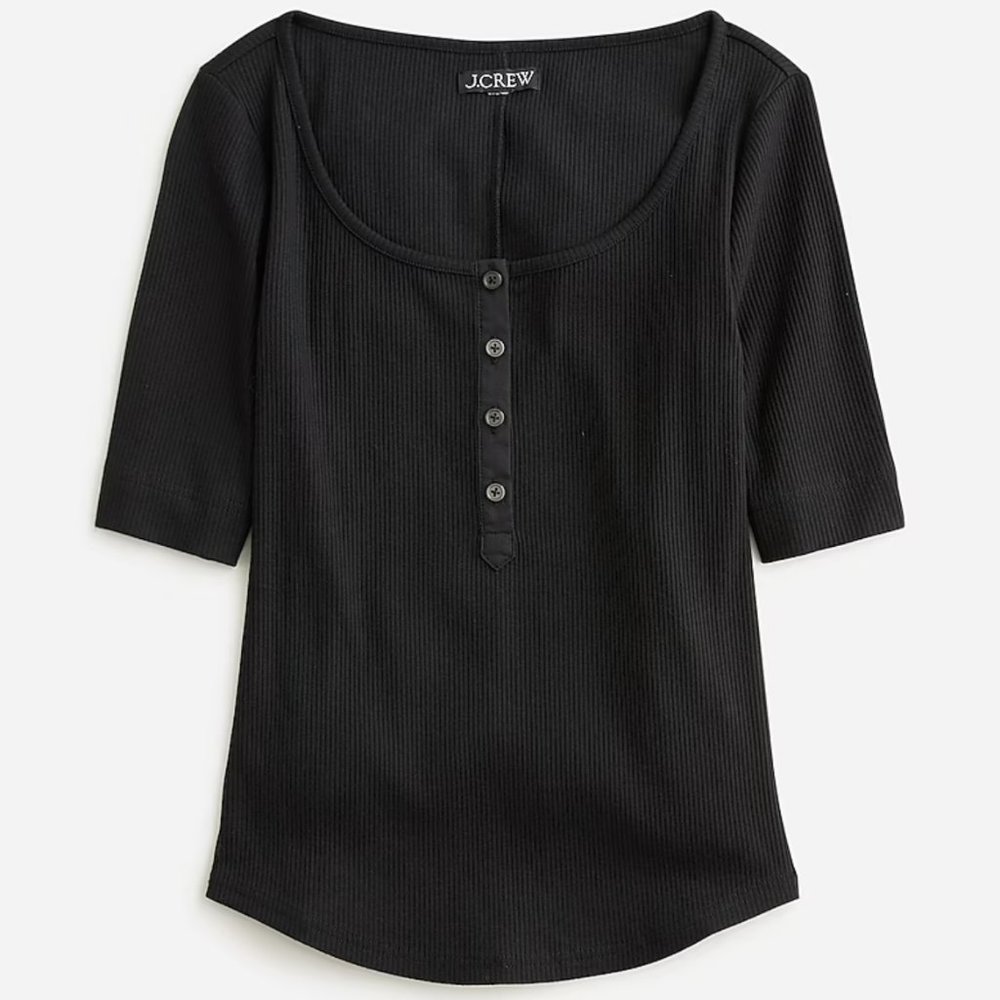 NWT J. Crew Black Vintage Rib Henley T-Shirt, S
